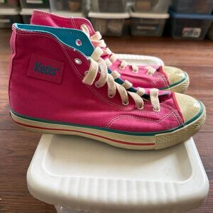 Vintage Keds Pink Teal High Top Sneakers 7 Korea 80s Retro